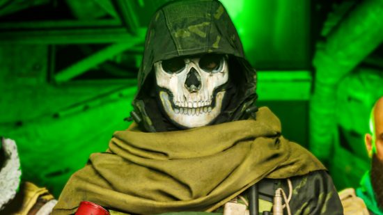 Warzone loadout prices could drop, as Call of Duty hosts player vote: an operator from CoD Warzone wearing a skull mask stands at the back of a plane