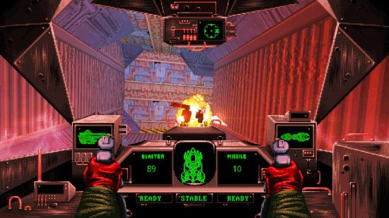 Cyberpunk 2077, Doom, and Hotline Miami unite in 90s style Steam FPS: a heads-up display from 90s inspired shooter Hyperviolent
