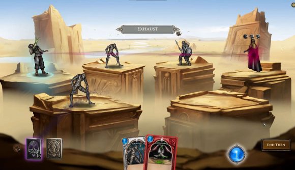 A player battles in a sandy landscape in Desert Revanant