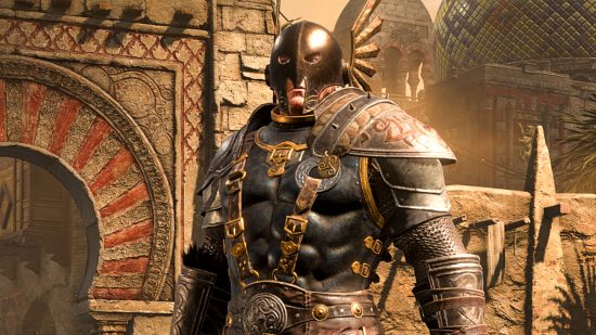 Diablo 2: Resurrected - a figure in hefty armour stands among brick buildings