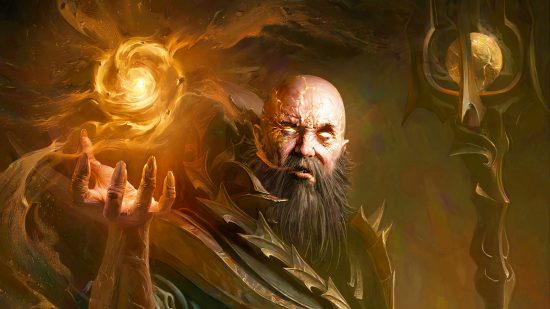 Diablo Immortal warbands could get new wave defence mode: a sorcerer from Diablo Immortal holds a gigantic orange orb