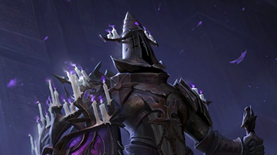 Diablo Immortal whale calls for rollback - a figure in full armour and a conical helmet throws their arms out wide
