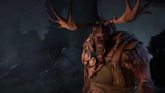 Diablo 4 Druid: The Druid looking directly into the camera