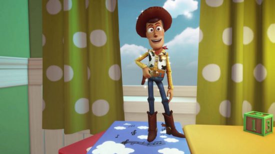 Disney Dreamlight Valley bug sends players flying high: A cowboy doll stands wide-eyed in front of a window