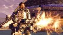 Fallout 3 and Fallout: New Vegas mod removes police from Bethesda RPG: A soldier from Fallout: New Vegas fires an enormous gatling gun