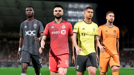FIFA 23 soundtrack: Four Major League Soccer players stride forward on the pitch in FIFA 23
