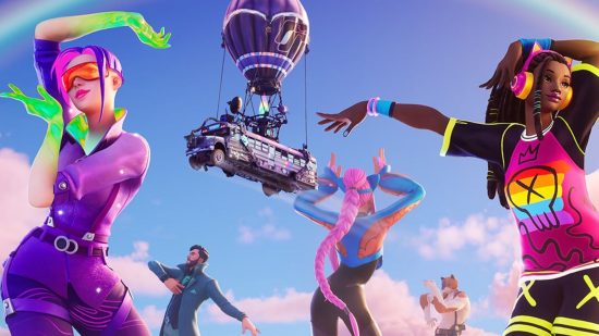 Fortnite 5th birthday is here. The image shows characters dancing.