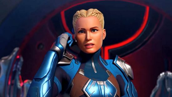 Fortnite Chapter 3 Season 4 adds Spider-Gwen and a chrome mechanic: Brie Larson's Paradigm stands in the middle of the screen