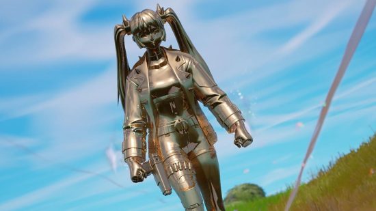 Fortnite Evochrome weapons buff. This image shows a character in Chrome form.