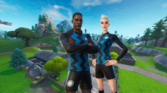 A Fortnite Football event is on its way. This image shows two Football Fortnite characters.
