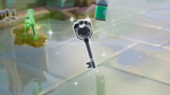 Fortnite key: a key item from Fortnite glistening among a pile of items such as gold bars and a health spray.