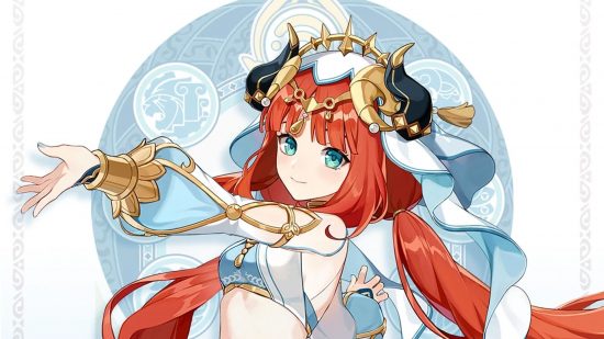 Genshin Impact Nilou build: Nilou, the red-headed dancer that's part of the travelling Zubayr Theater troupe, performing her dance of the lotus blooms as her white veil billows around her.