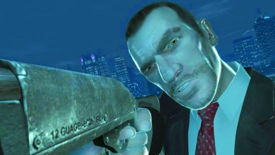 GTA 4 Definitive Edition is no more as Rockstar battles GTA 6 leaks: Niko from GTA 4 aims a shotgun