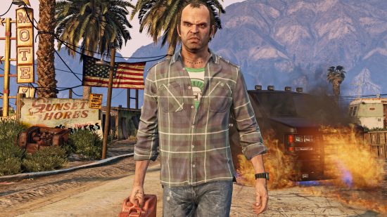 GTA 6 leak is a loss for Rockstar, leaker, and Grand Theft Auto fans: Trevor from GTA 5 walks away from a burning building