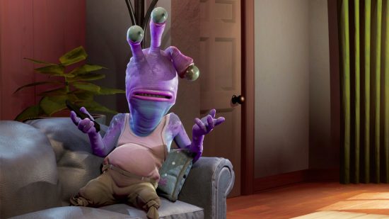 High on Life release date: purple alien sitting on the couch