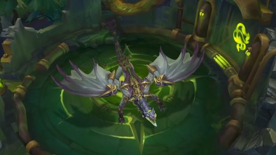 League of Legends Preseason 2023 adds new pings, item changes: A green dragon roars while standing in a sickly green alcove