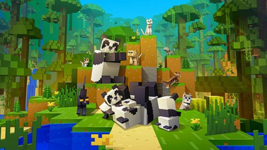 Minecraft mob custom. This image shows some cute pandas rolling around.
