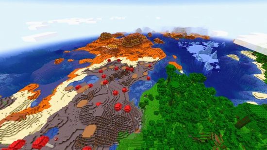 Best Minecraft seeds: A Minecraft seed with four biomes at close range
