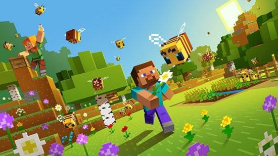 Minecraft map is seven times larger than Earth: This image shows Steve chasing after a cute bee.