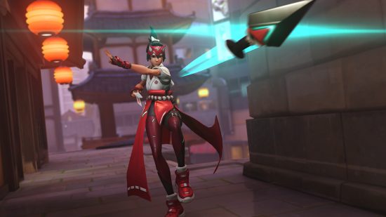 New Overwatch 2 character Kiriko is balanced, Blizzard claim: Young girl with black hair in traditional Japanese dress throws a kunai at the camera