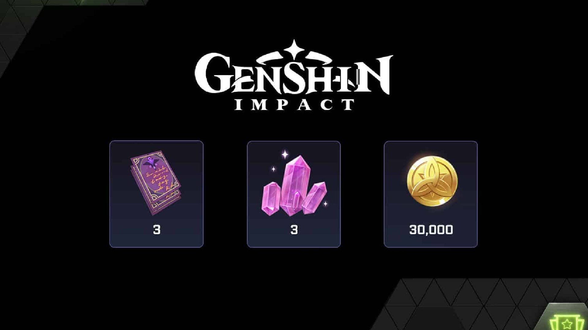 Nvidia GeForce Now Genshin Impact rewards image with Mora, Ore, and points emblems