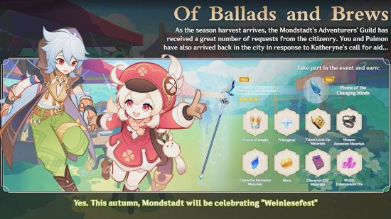 Of Ballads and Brews Genshin Impact 3.1 event
