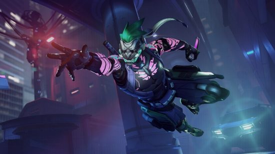 Overwatch 2 mythic skins aren't about the money, Blizzard says: A cybernetic ninja throws stars in a dark city