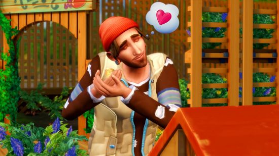 Sims 5 may soon be unveiled by EA, as Sims 4 goes free-to-play: A Sim looks lovingly at their pet dog in Sims 4