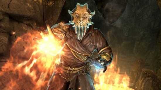 Skyrim mod makes spells and magic X-rated in Bethesda RPG: a mage from Skyrim casts a fire spell