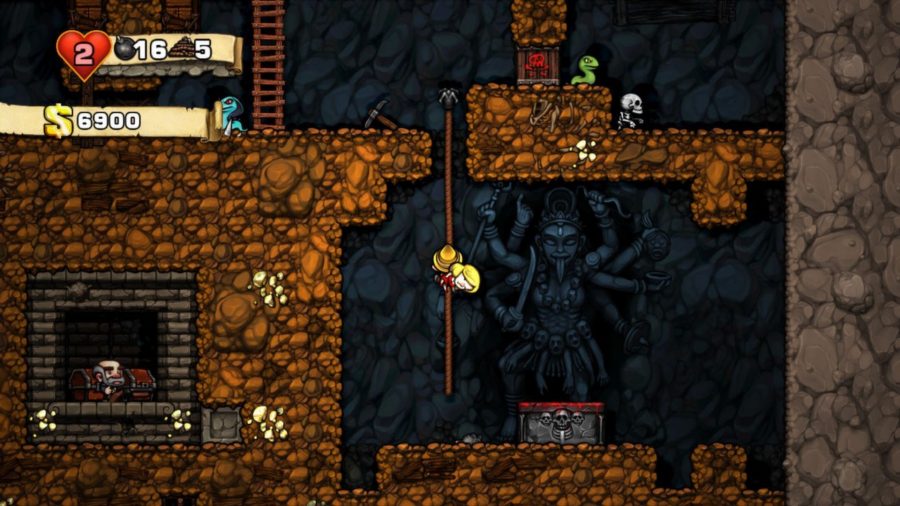 The hero of Spelunky exploring a cave
