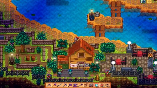 New Stardew Valley mod adds roguelike experience to the life sim: A farmhouse sits in the middle of several fields of crops