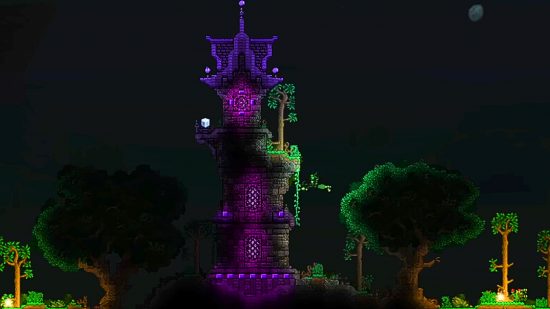 Terraria 1.4.4 update coatings - a glowing wizard's tower