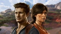 Uncharted system requirements: Nathan Drake and Chloe Frazer in centre with blurred landscape backdrop