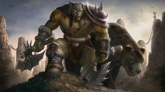 WoW Dragonflight Hunter changes: Original key art shows the Orc hunter Rexxar accompanied by his bear companion