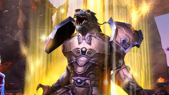WoW Wrath Classic Joyous Journeys buff removed, players are angry: A werewolf in heave plate armour howls as he is surrounded by golden light