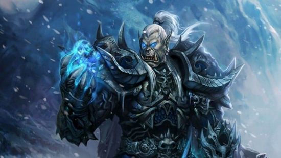 WoW Wrath Classic Joyous Journeys buff is over, players are angry: An orc with long white hair in a ponytail holding a shard of ice as a blizzard whips around him