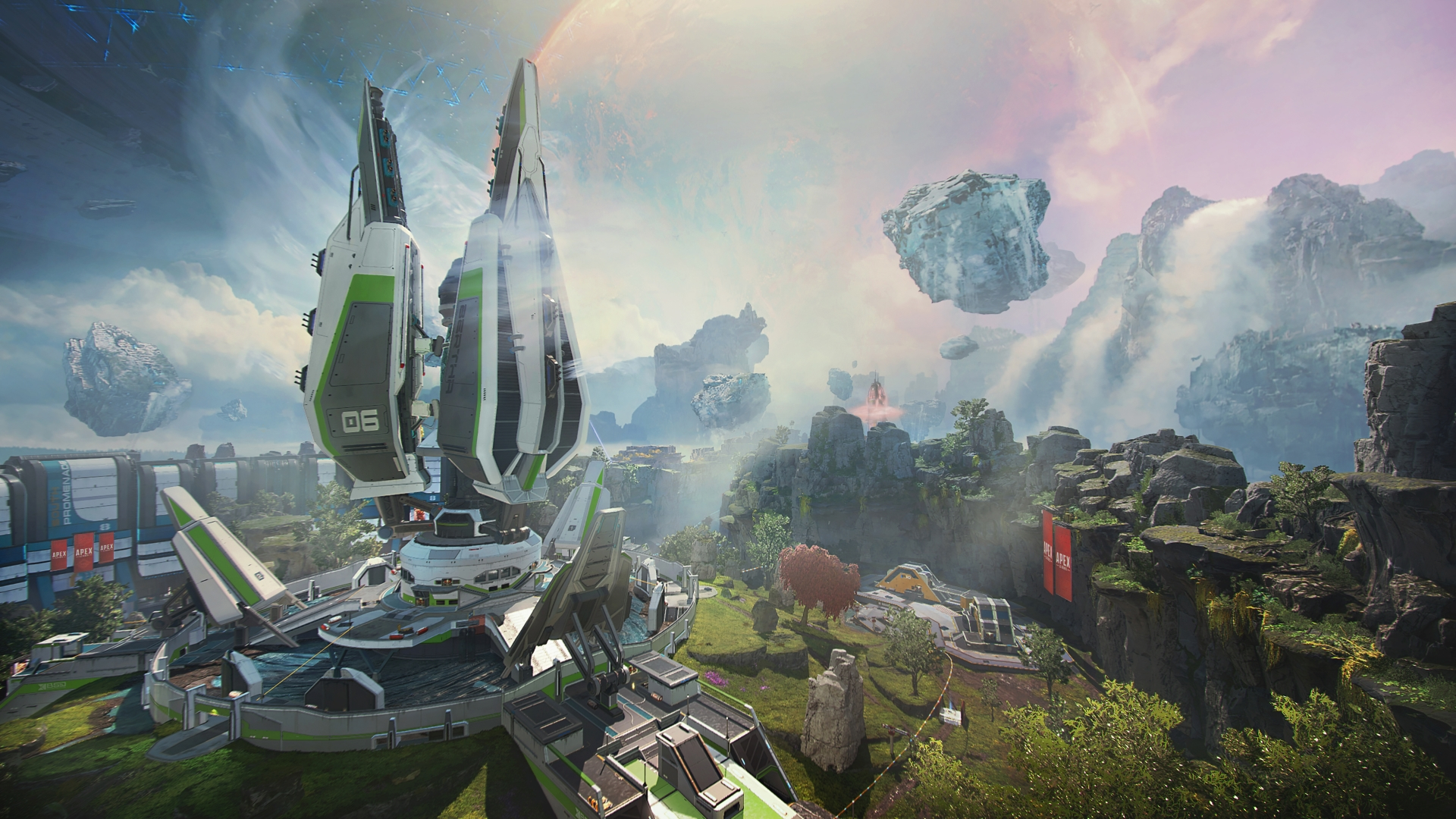 Apex Legends Broken Moon map takes us to Catalyst's home in Season 15: green land with sci-fi building on it