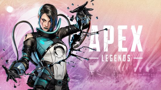 Apex Legends Catalyst preview – Lunar Techno Witch: woman with black hair and sci-fi suit on purple background