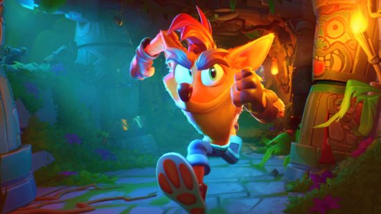 Crash Bandicoot 4 PC port coming to Steam alongside new game tease: Crash runs towards the screen with a look of determination on his face