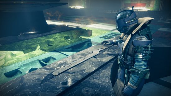 Destiny 2 crafting to soon include Deep Stone Crypt weapons: A Guardian stands in front of crafting table, building a glaive.