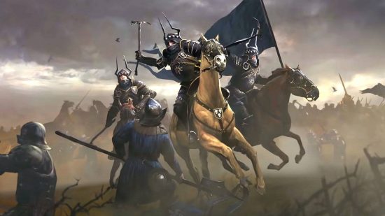 Free GOG games - a man on a horse is about to chop off an enemy soldier's head while riding on horseback. Other men on horses run around the battlefield.