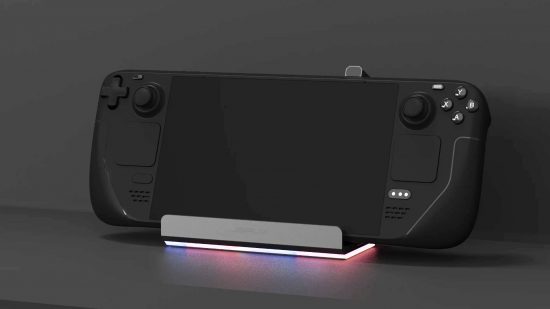 The Steam Deck sits in the now-cancelled Jsaux RGB Steam Deck dock