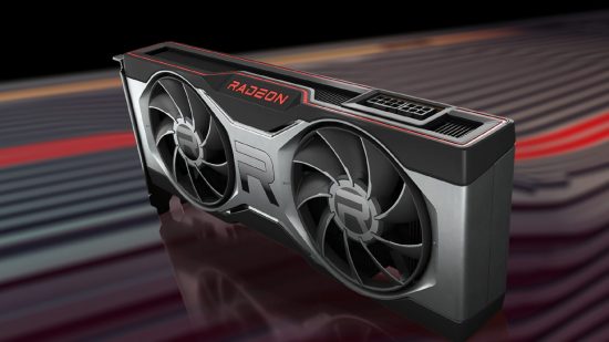 AMD Radeon RX 7900 XT: Side view of Radeon RDNA 2 graphics card with blurred backdrop