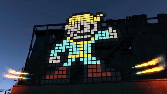 A creatively implemented Vault Boy using the building tools in Fallout 4