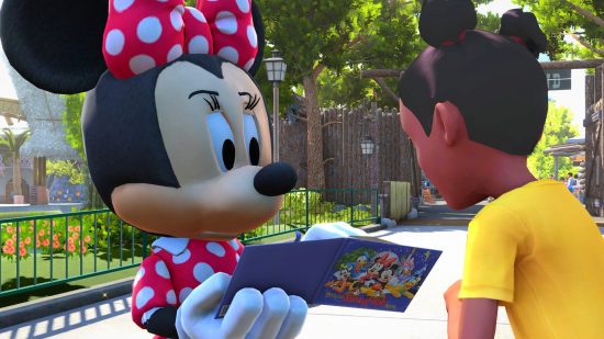 Best Disney games Disneyland Adventures: Minnie Mouse signs an autograph book for a little girl