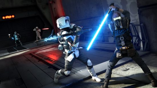 Best Disney games Star Wars Jedi Fallen Order: A Scout Trooper fights a jedi