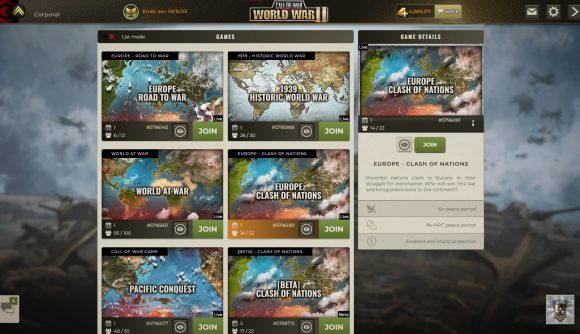 Best free Steam games: Call of War: World War II. Image shows a selection of games available for the player to choose.
