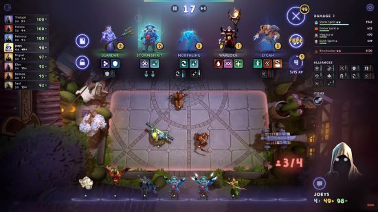 Free Steam games: Dota 2 Underlords. Image shows a game board with various fantastical characters on or around it.
