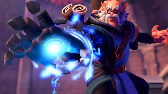 Free Steam games: Paladins. Image shows a magical old man with a giant magic hand.