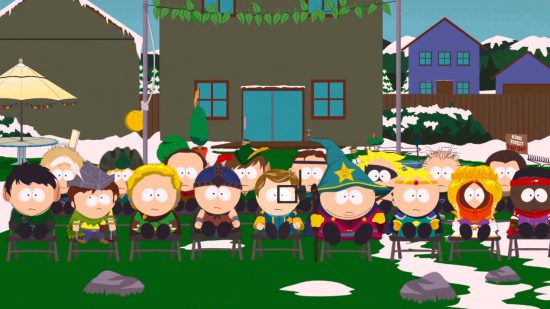 Best JRPGs on PC: Many kids in South Park The Stick of Truth sitting for a meeting.